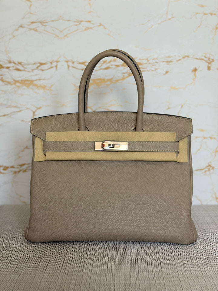 Hermès Gris Tourterelle Togo Leather PHW Birkin 30 Stamp T 2015