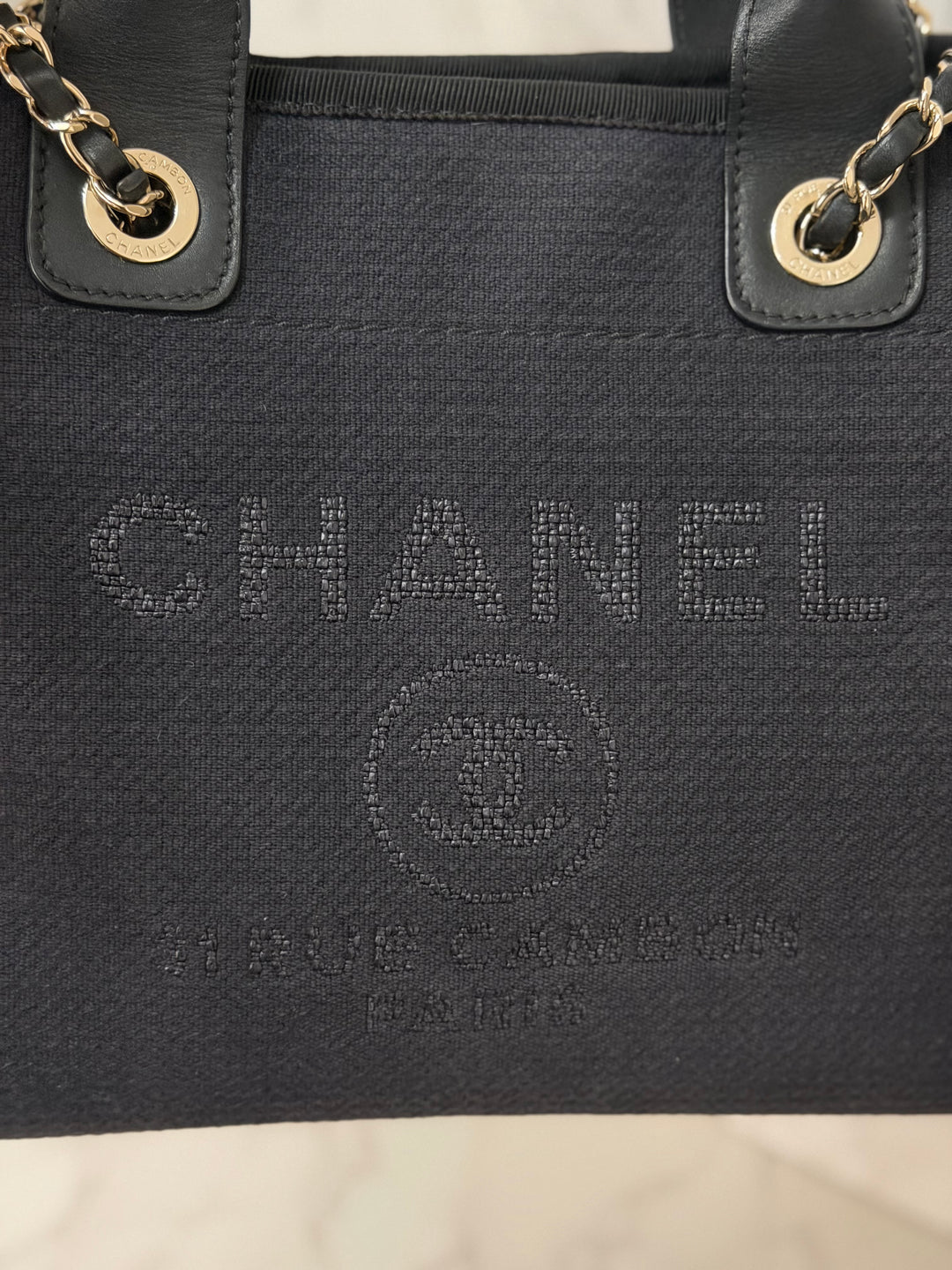 CHANEL 22B 2022 Black Tweed Deauville Tote size Small with Top Handle LGHW and Detachable Pouch