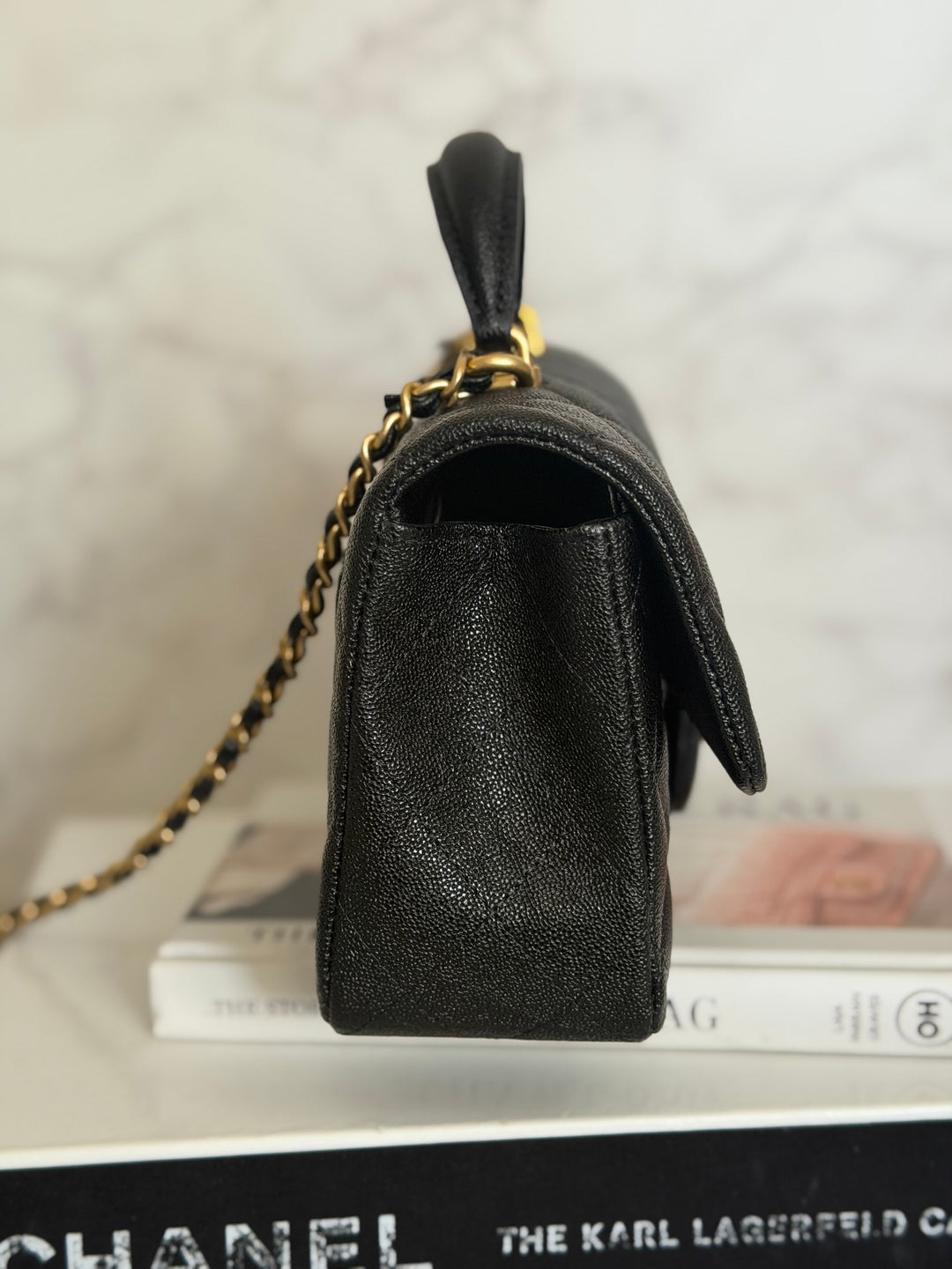 CHANEL 21S Black Caviar Aged GHW Top Handle Mini Rectangular Flap Bag series 31 2021
