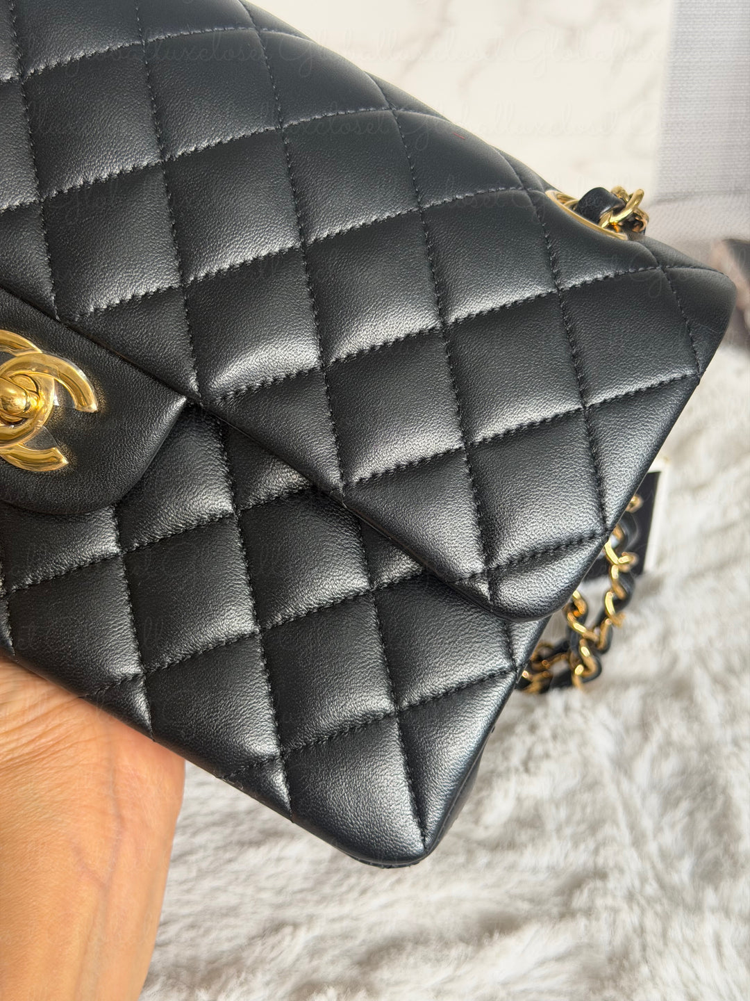 CHANEL Black Lambskin GHW SMALL Timeless Classic Double Flap Bag 2022 Microchipped