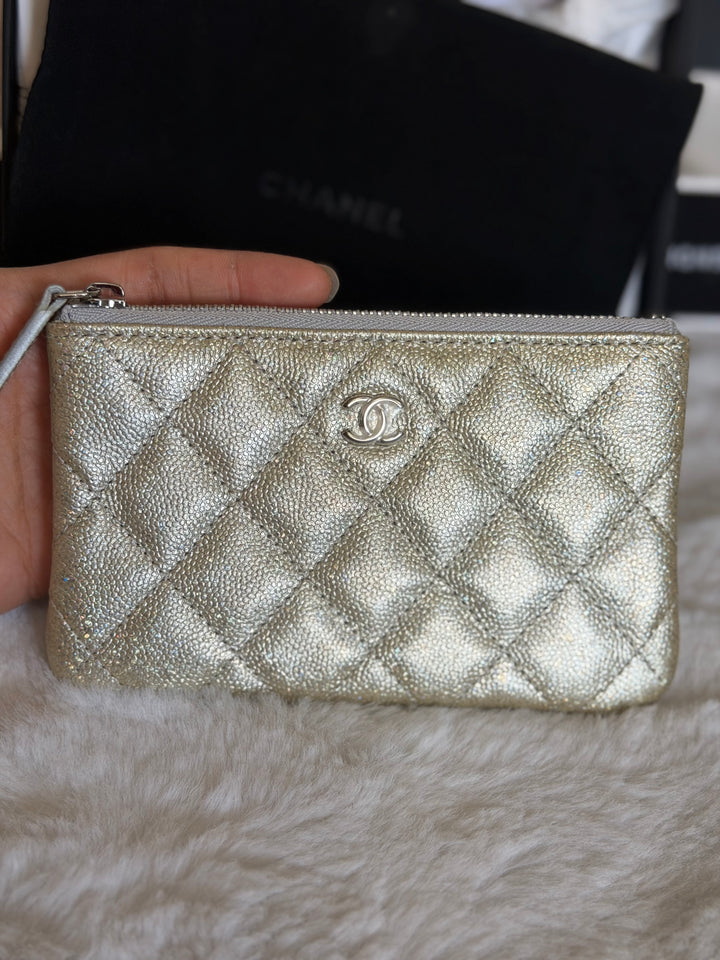 CHANEL 21K Glittery Silver Caviar SHW Mini O Case/Pouch 2021