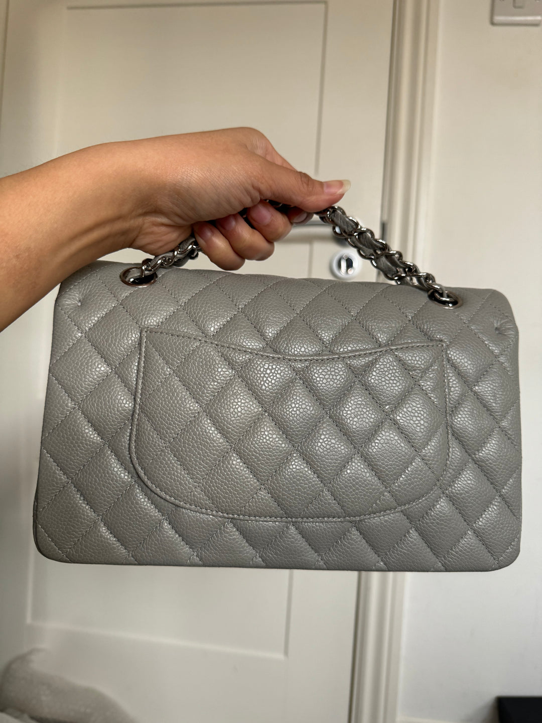 CHANEL series 19 Grey Caviar SHW Medium ML Double Flap Bag 14B collection 2014