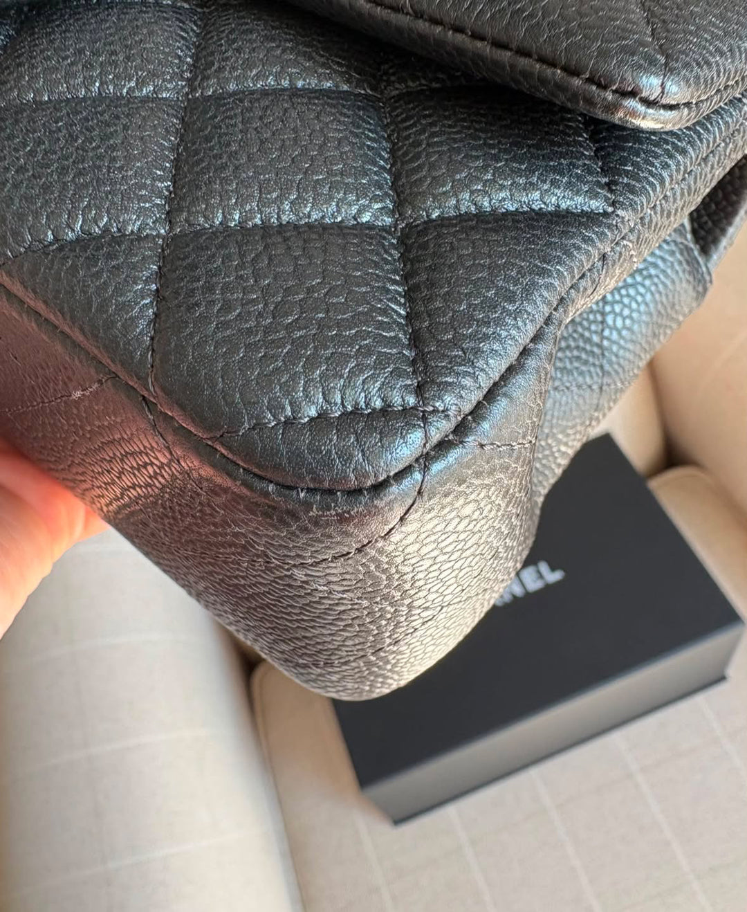 CHANEL series 25 18S iridescent pearly Grey caviar LGHW Mini Rectangular Flap Bag 2018