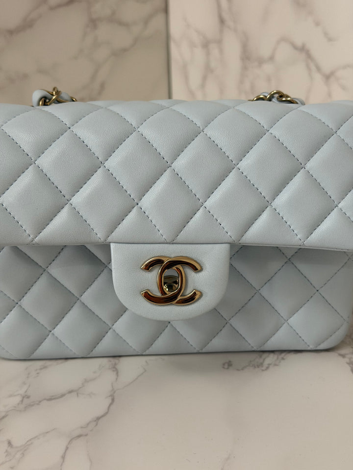 CHANEL 25S collection 2025 Light Baby Blue Lambskin LGHW Mini Rectangular Flap Bag