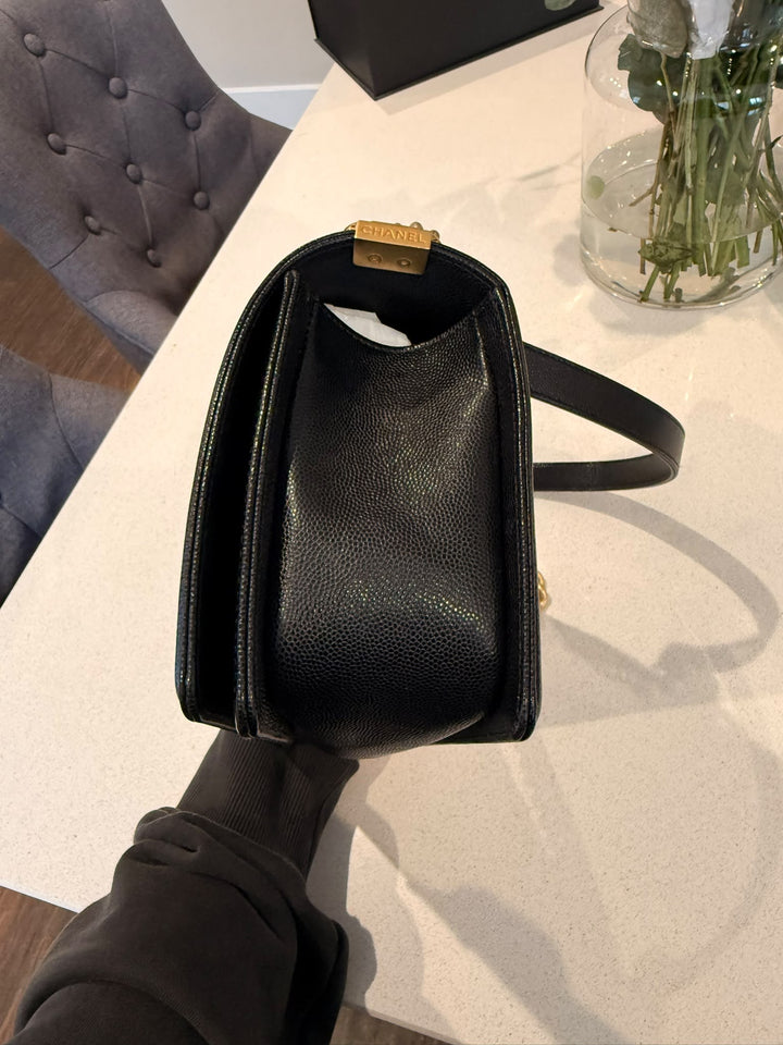 CHANEL series 29 2019 Black Caviar aged GHW Le Boy Flap Bag size Old Medium 25 cms