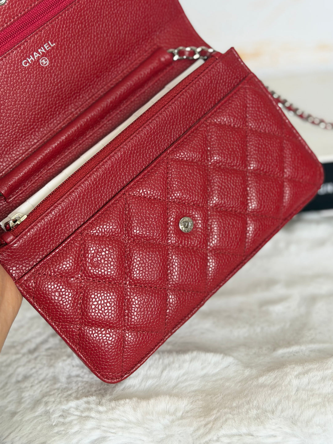 CHANEL series 19 Red Caviar Classic Wallet on chain (WOC) SHW 2014/2015