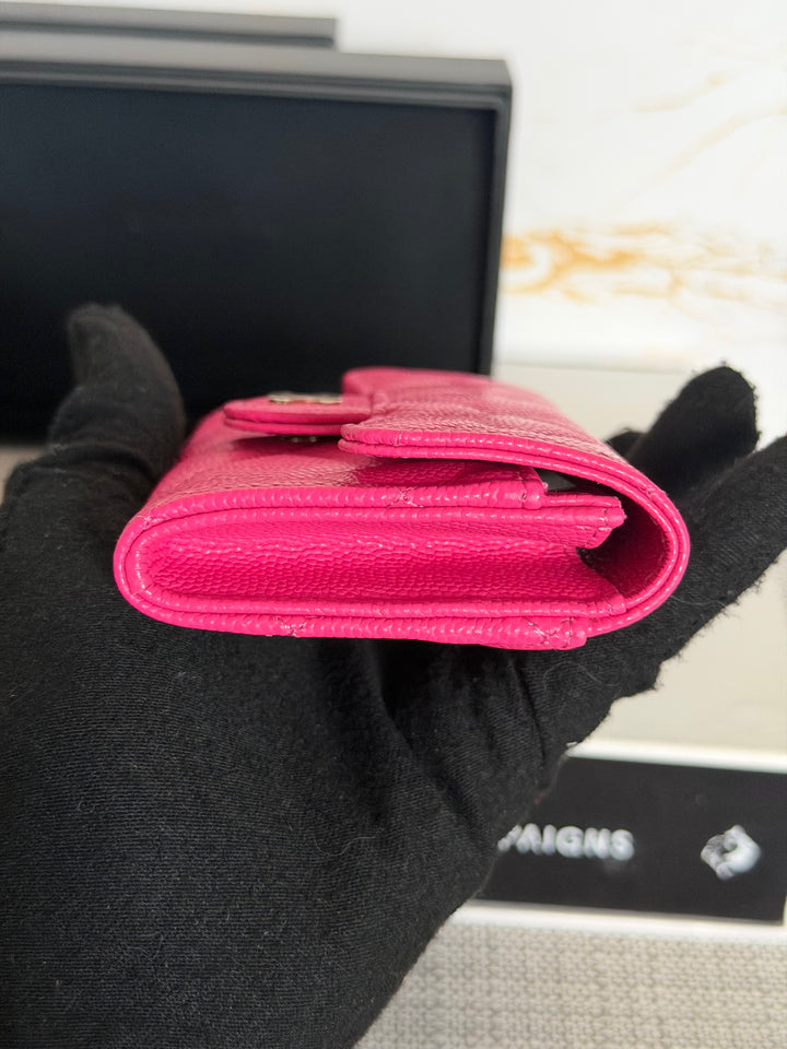 CHANEL Pink Caviar LGHW Classic Flap Snap Card Holder 2022 22K collection