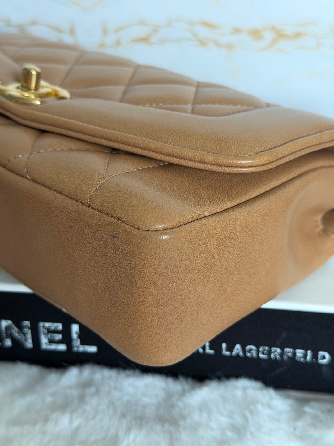 CHANEL series 21 Caramel Brown Lambskin aged GHW Diana Reissue Flap Bag size SMALL 2015