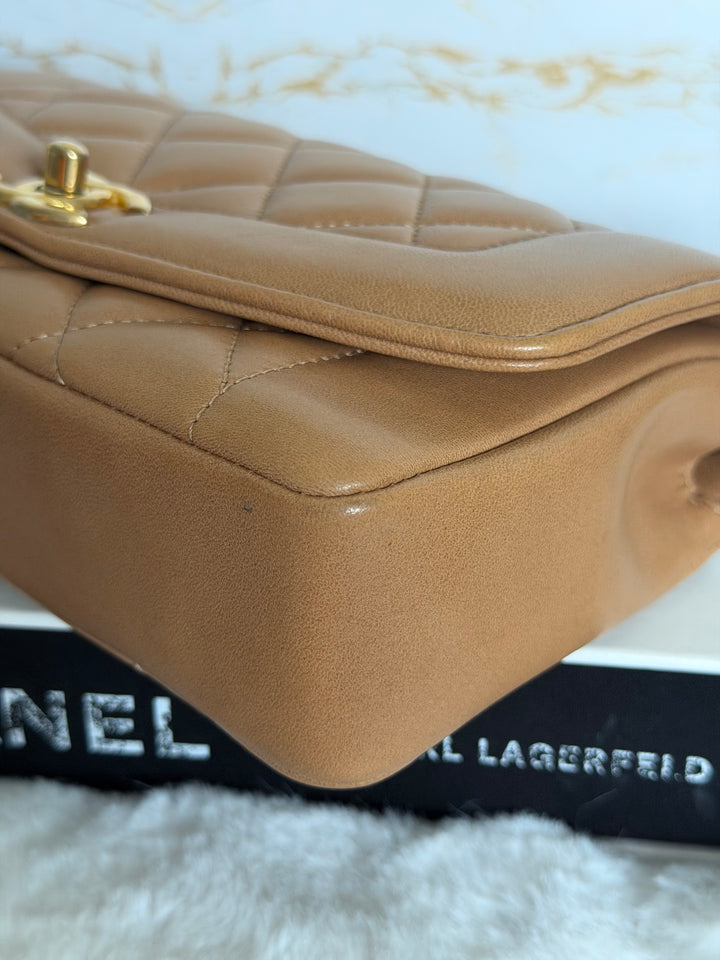 CHANEL series 21 Caramel Brown Lambskin aged GHW Diana Reissue Flap Bag size SMALL 2015