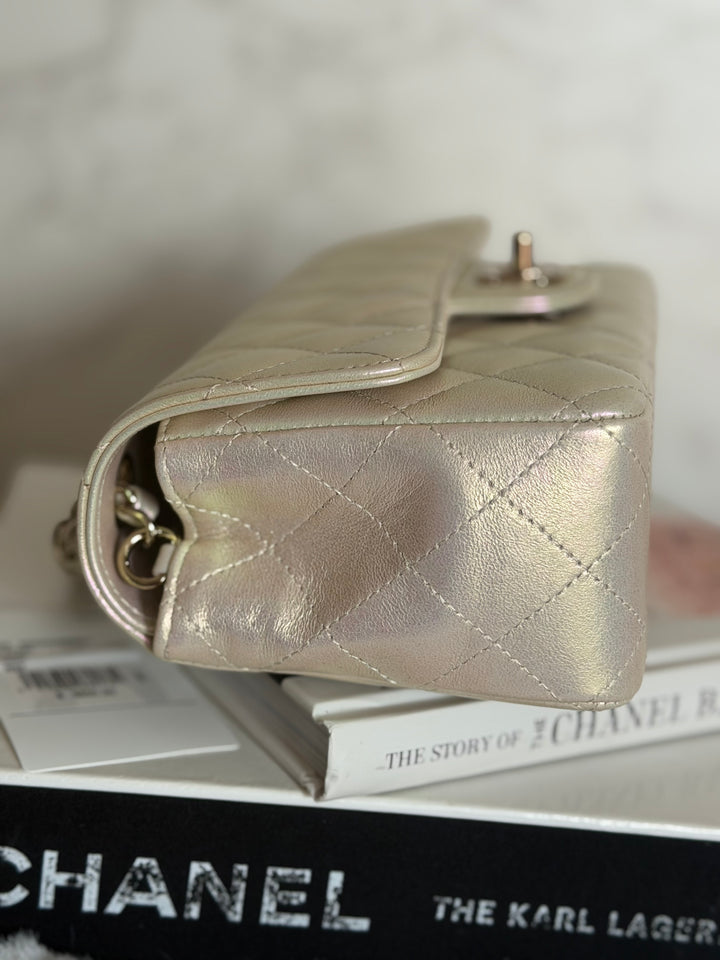 CHANEL 20B Iridescent Ivory Calf skin LGHW Mini Rectangular Flap Bag 2020
