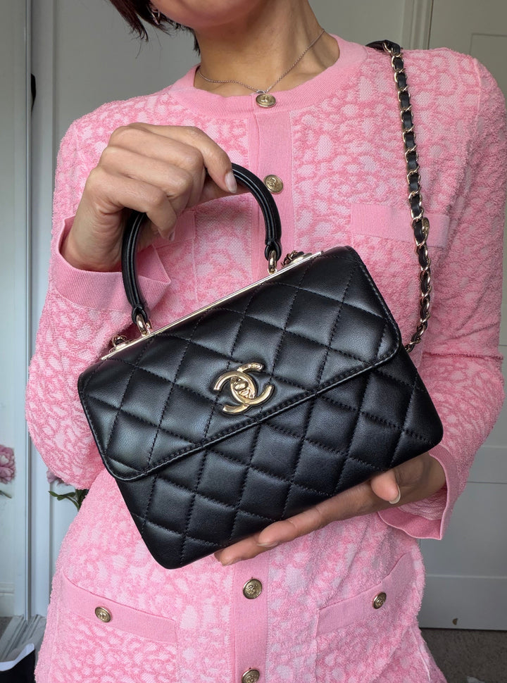 CHANEL Black Lambskin LGHW Trendy CC Flap Bag size MINI 8 inches with detachable Strap 2023/2024