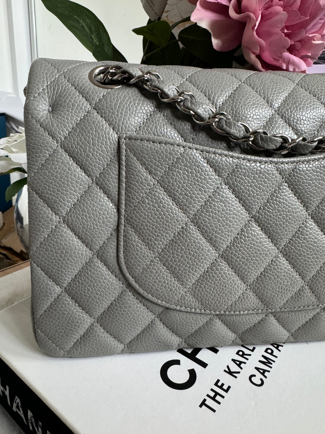 CHANEL series 19 Grey Caviar SHW Medium ML Double Flap Bag 14B collection 2014