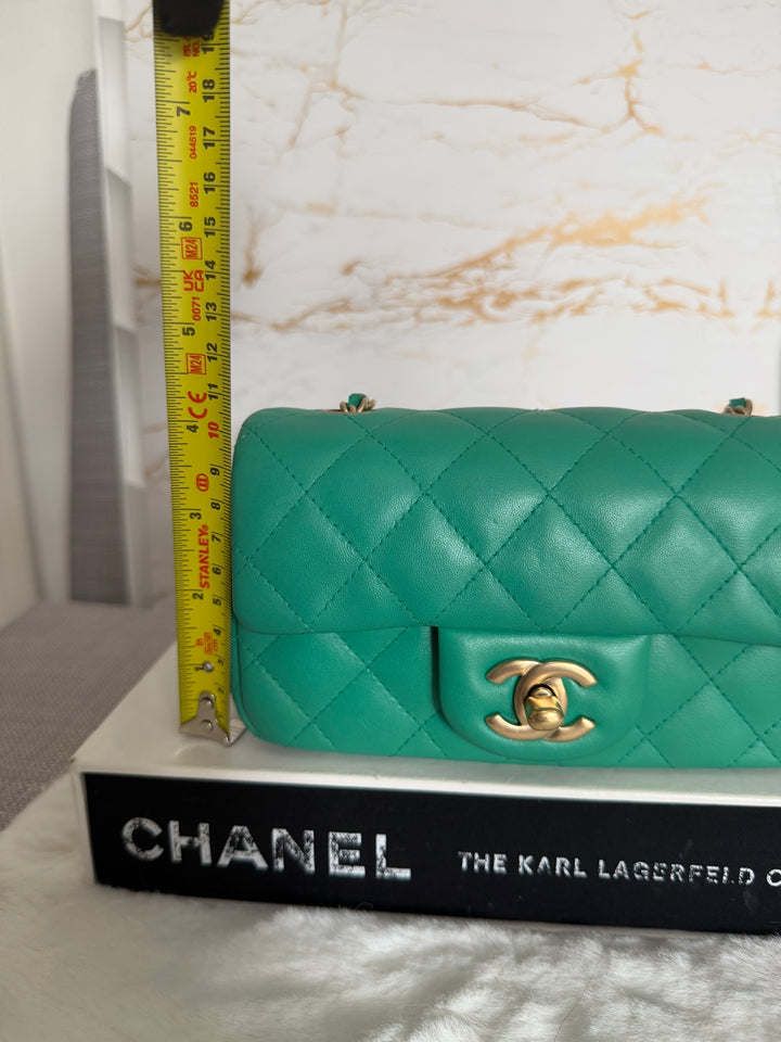 CHANEL series 21 Green Lambskin Brushed GHW Extra Mini Flap Bag 7.5 inches (discontinued line)
