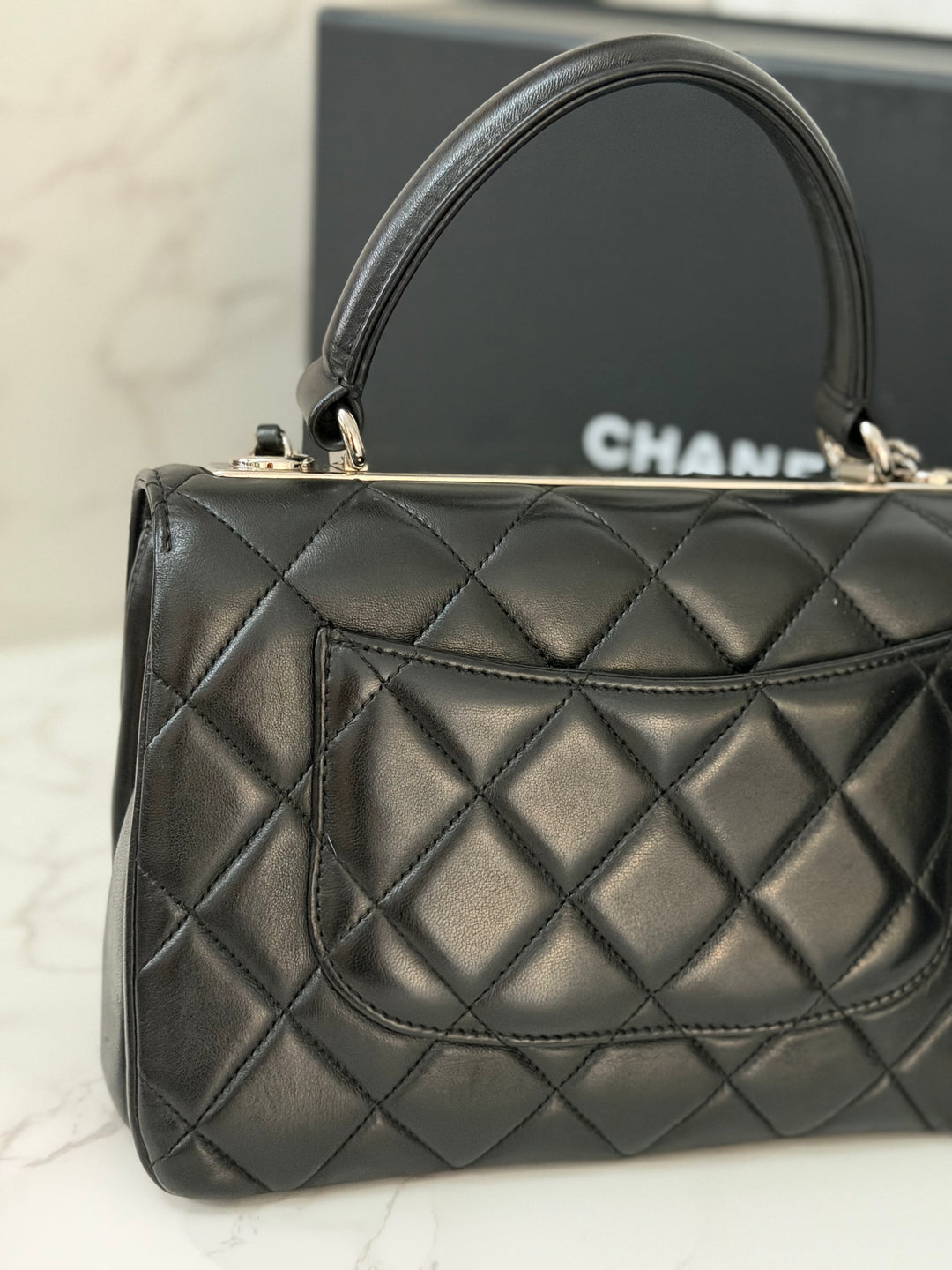 CHANEL series 24 Black Lambskin Silver HW Trendy CC Top Handle Flap Bag with Top Handle and detachable chain