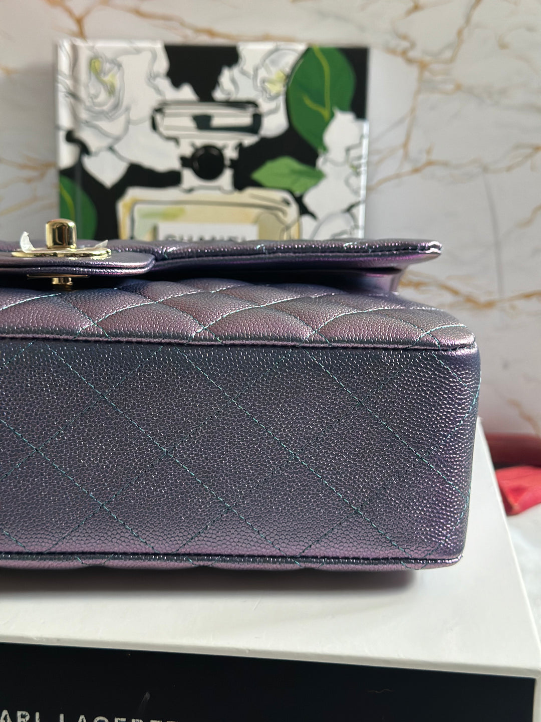 Chanel 22P Iridescent Purple Caviar LGHW Medium ML Timeless Classic Double Flap Bag