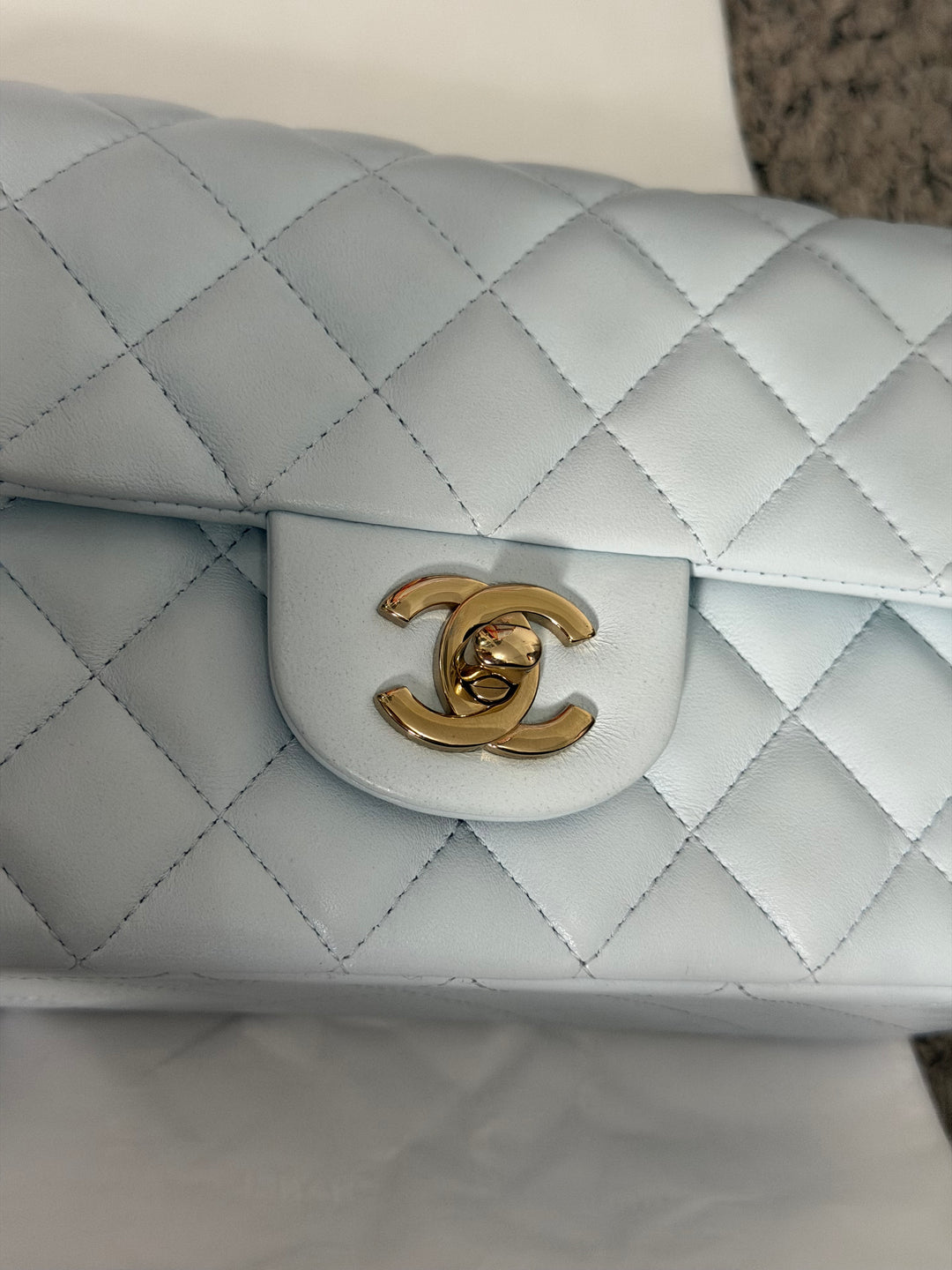 CHANEL 25S collection 2025 Light Baby Blue Lambskin LGHW Mini Rectangular Flap Bag