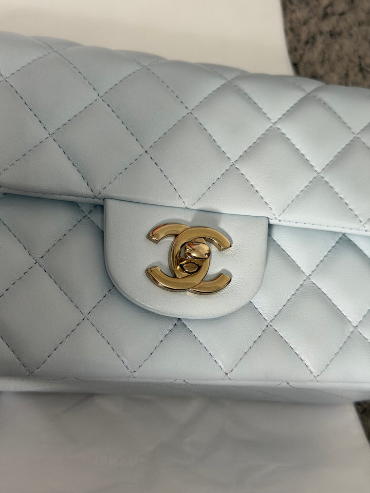CHANEL 25S collection 2025 Light Baby Blue Lambskin LGHW Mini Rectangular Flap Bag
