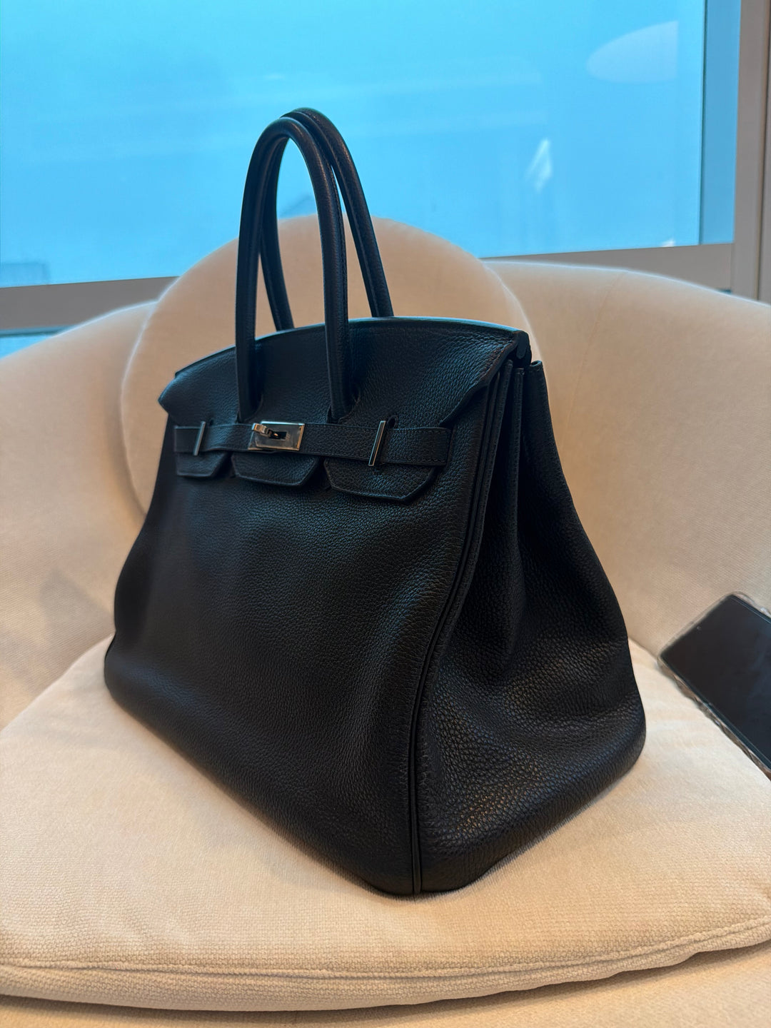 HERMÈS Black Noir Togo Leather PHW Birkin 35 Stamp M in Sq