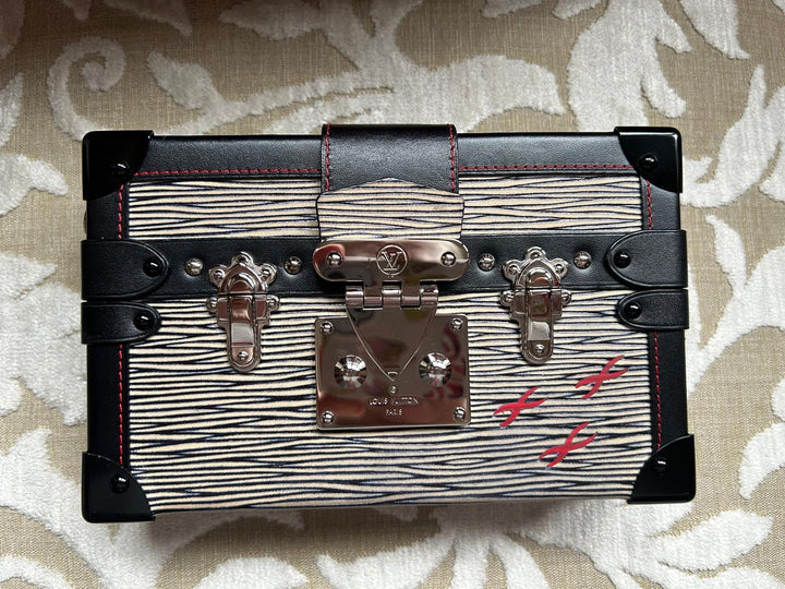 LOUIS VUITTON Red White and Black Leather Trunk Petite Malle with Silver Hardware 2015