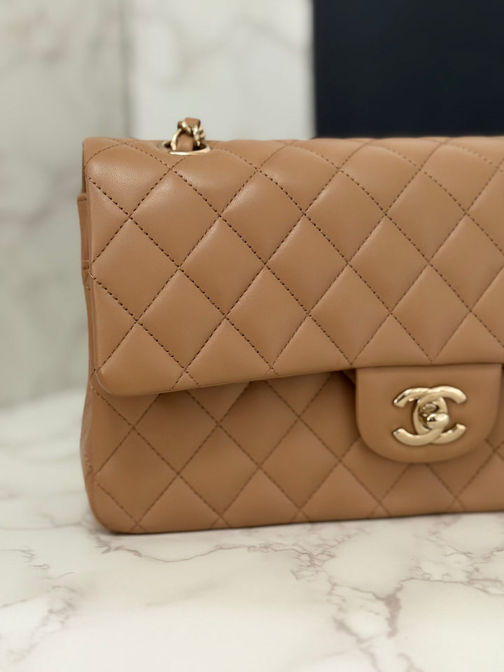 CHANEL 22K collection 2022 Dark Beige Lambskin LGHW Medium ML Timeless Classic Double Flap Bag