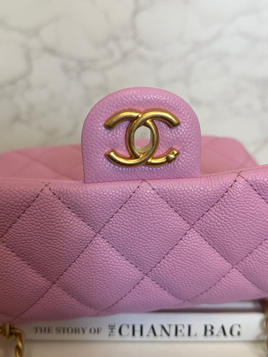 CHANEL 23P Mauve Pink Caviar Heart Adjustable Chain Aged GHW Mini Flap Bag 2023