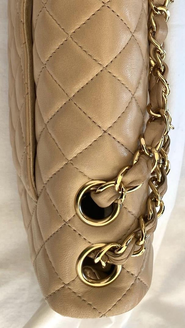 CHANEL Beige Lambskin Valentine East West Flap Bag series 13 with Charms