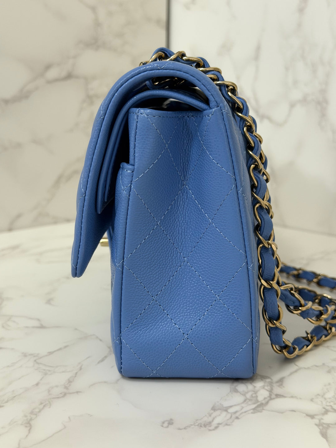 CHANEL 25C 2025 Periwinkle Blue Caviar LGHW Medium ML Timeless Classic Double Flap Bag