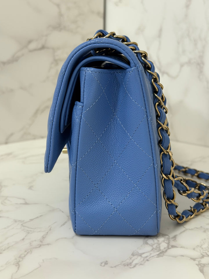 CHANEL 25C 2025 Periwinkle Blue Caviar LGHW Medium ML Timeless Classic Double Flap Bag