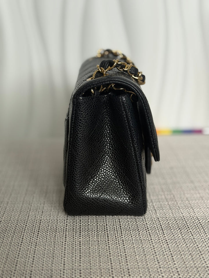 CHANEL series 13 Black Caviar GHW Vintage Square Mini Flap Bag with Edge stitching