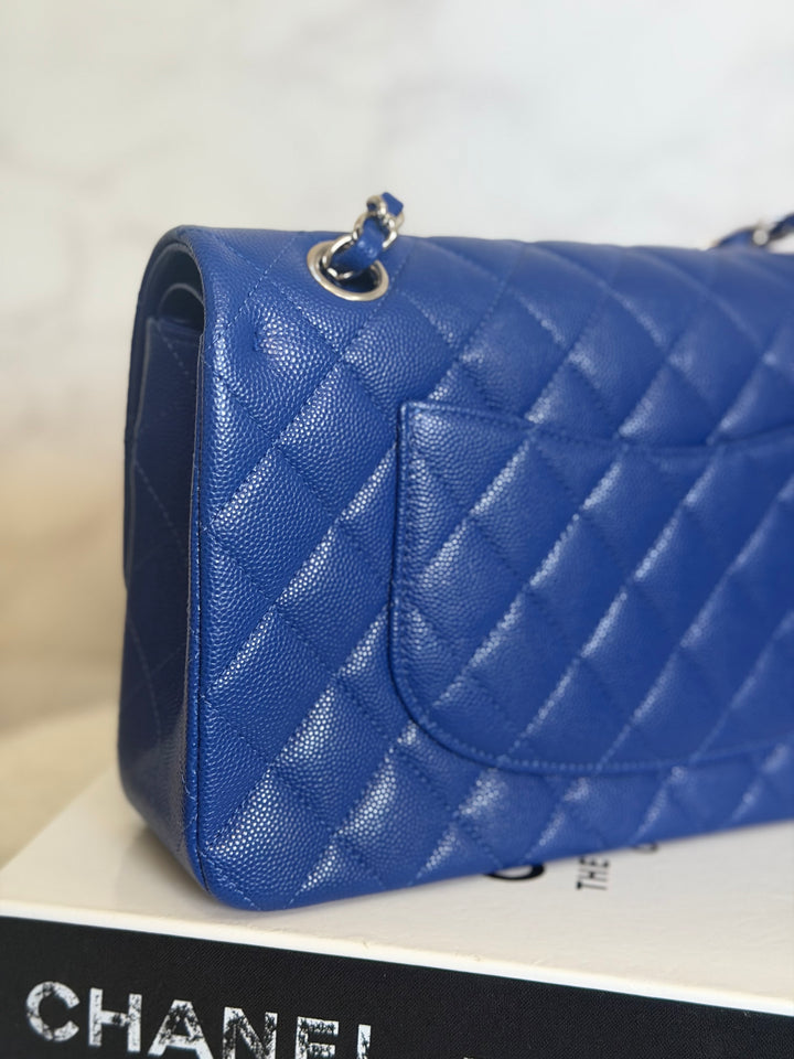 CHANEL Dark Blue Caviar SHW Medium ML Classic Timeless Double Flap Bag 21K collection 2021