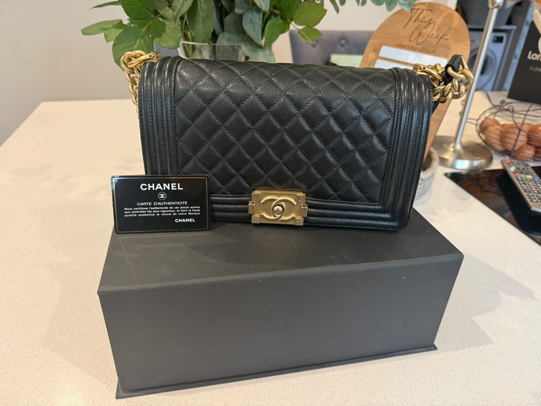 CHANEL series 29 2019 Black Caviar aged GHW Le Boy Flap Bag size Old Medium 25 cms