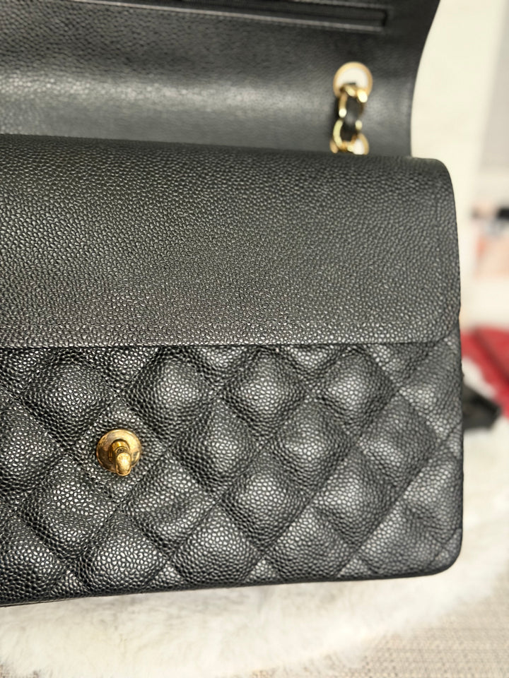 CHANEL series 17 Black Caviar GHW Jumbo Classic Double Flap Bag 2012