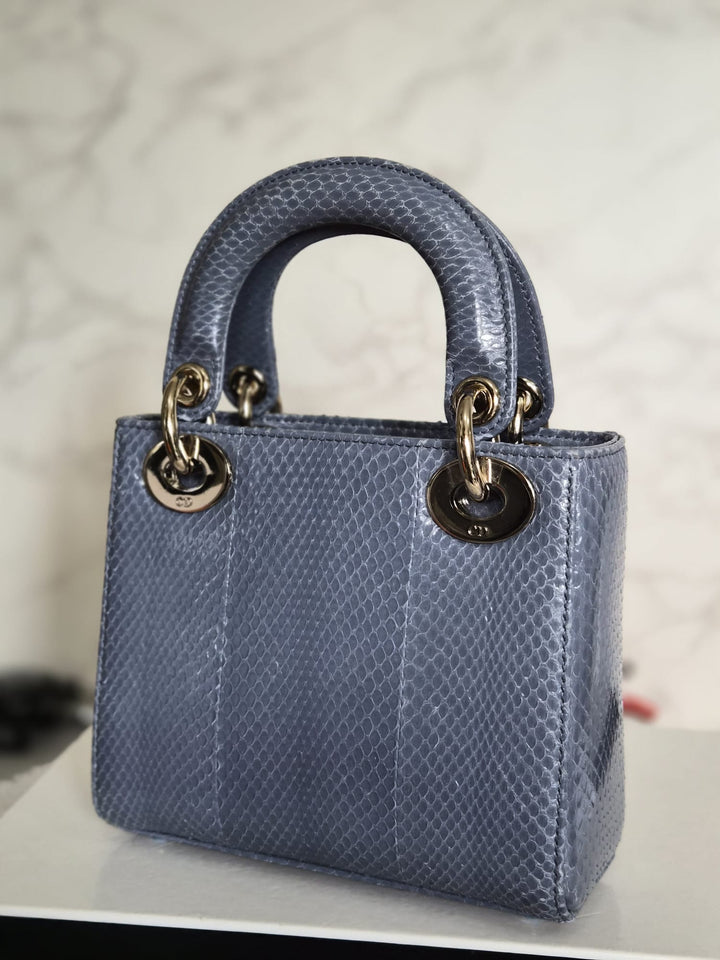 DIOR Lady Dior MINI in Blue Grey Python Leather LGHW 2020