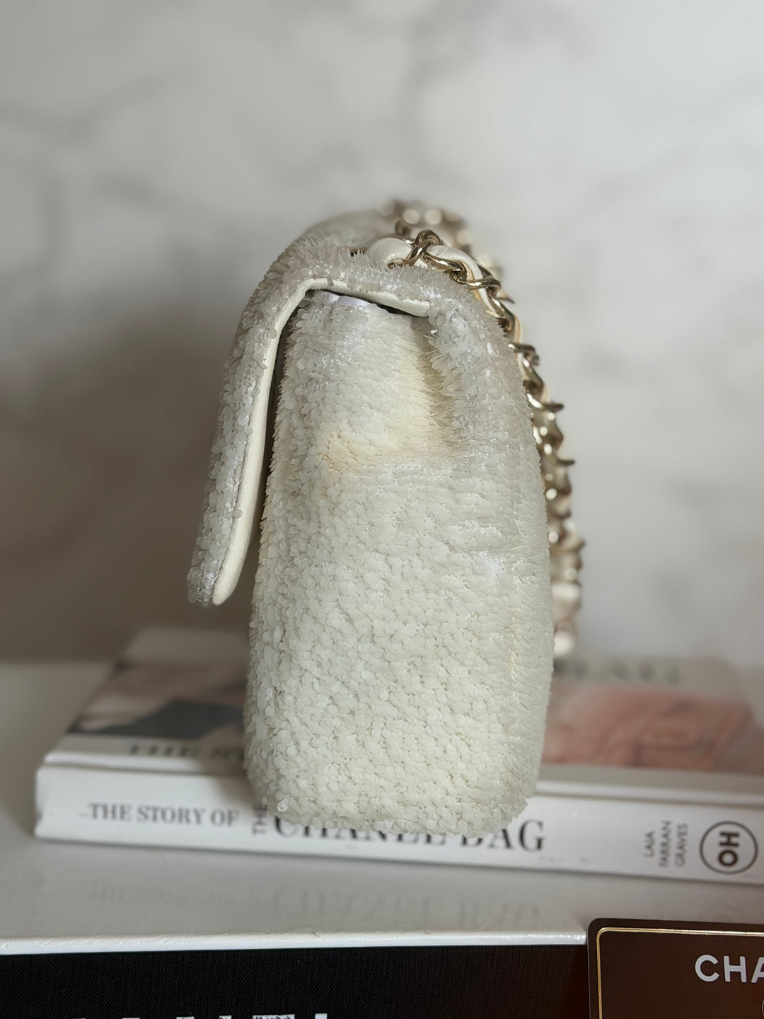 CHANEL series 28 19B White Sequin SMALL Flap Bag LGHW 2019