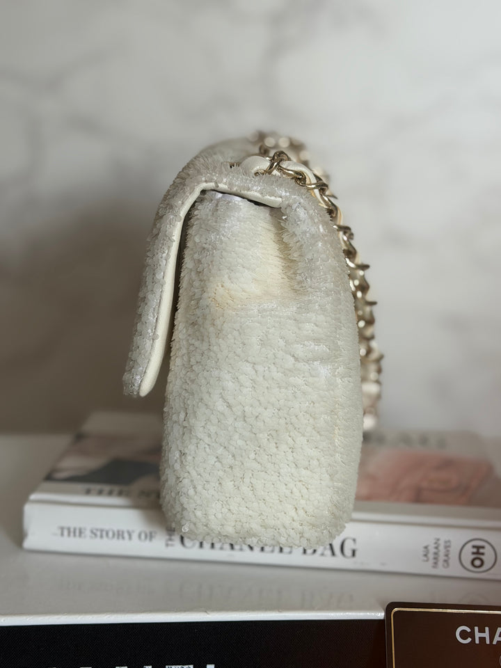 CHANEL series 28 19B White Sequin SMALL Flap Bag LGHW 2019
