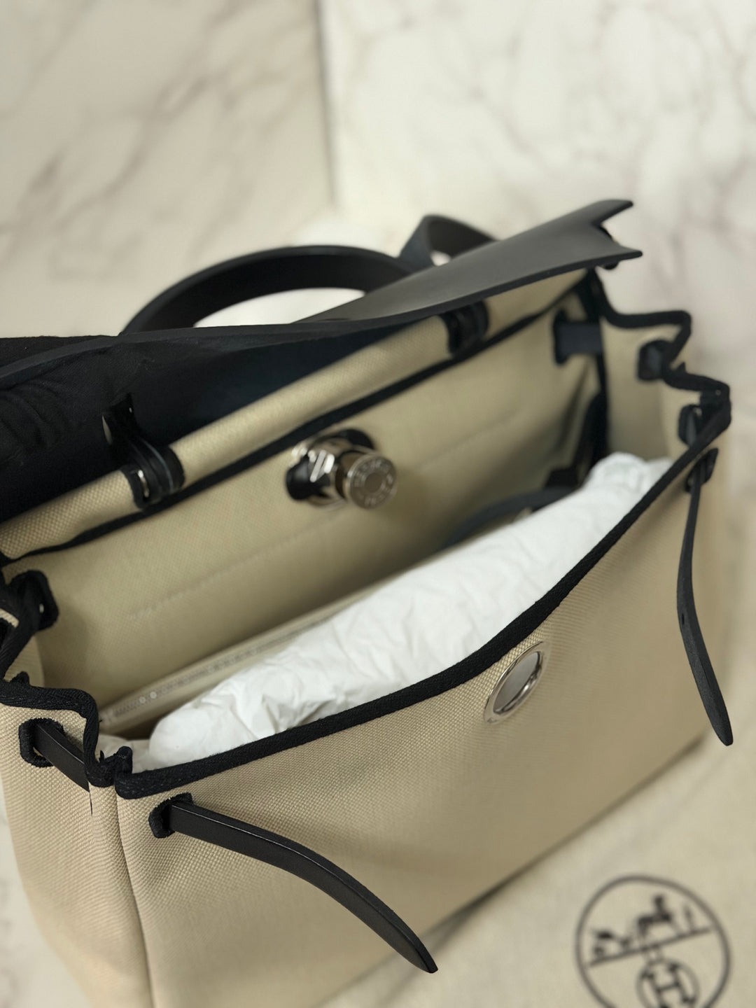 Hermes Herbag Zip 31 Bag in Noir/Beton Palladium Hardware