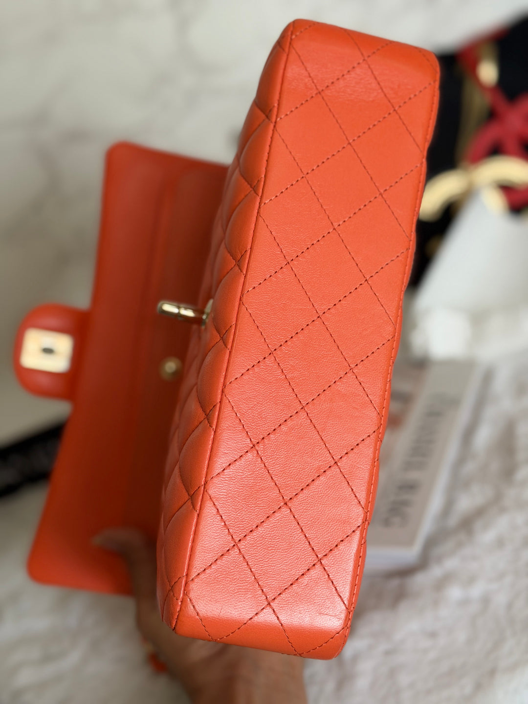 CHANEL 20S Orange Lambskin LGHW Medium ML Timeless Classic Double Flap Bag