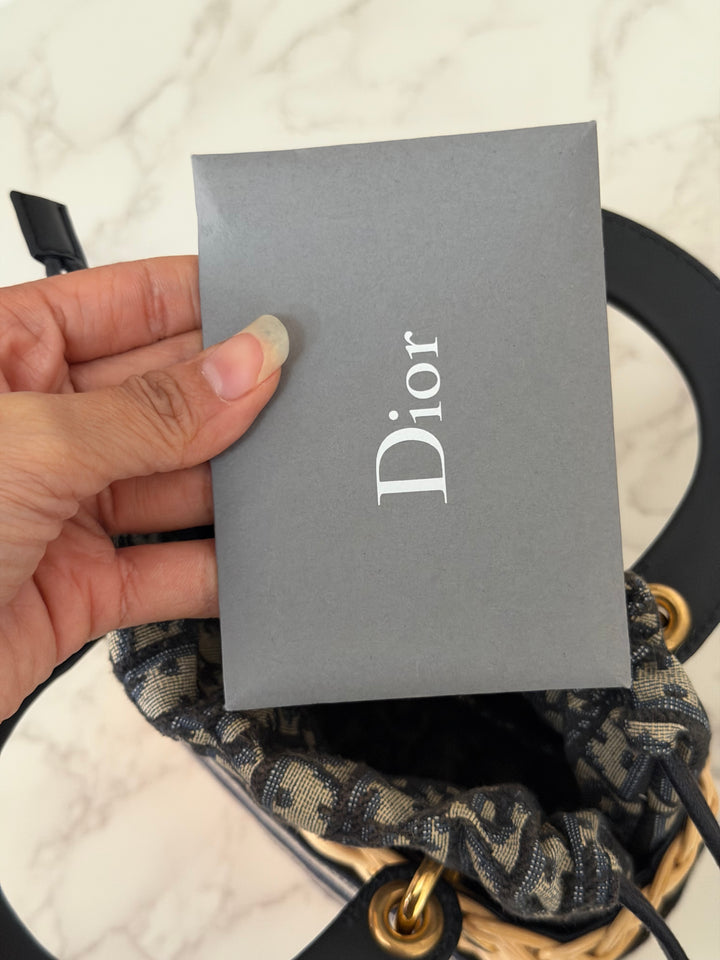 DIOR Lady Dior Wicker Bag Oblique Canvas in Black and Cream size Mini