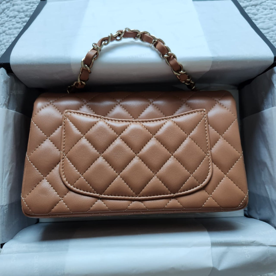 CHANEL series 31 21P collection Caramel Brown Lambskin LGHW Mini Rectangular Flap Bag