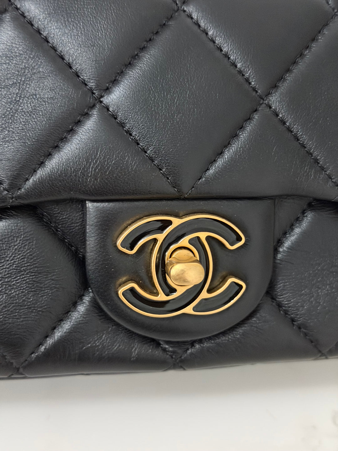 CHANEL Resin CC Black Lambskin Aged GHW Seasonal Flap Bag 2023