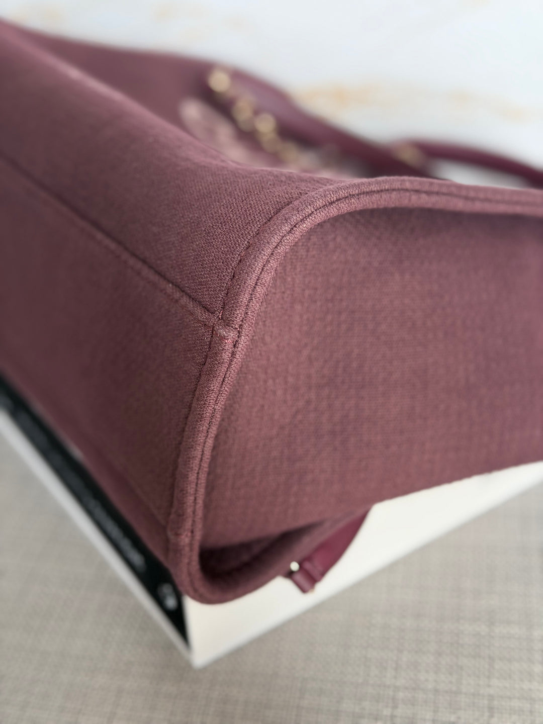 Chanel Burgundy Tweed Deauville Tote with Leather top handle size SMALL 13 inches 2024
