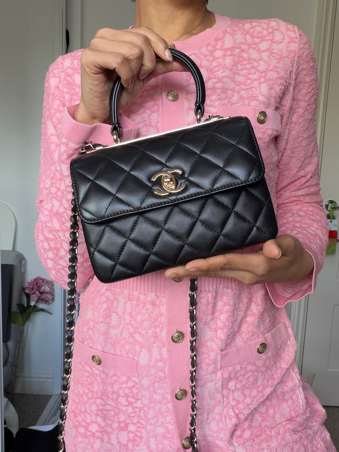 CHANEL Black Lambskin LGHW Trendy CC Flap Bag size MINI 8 inches with detachable Strap 2023/2024