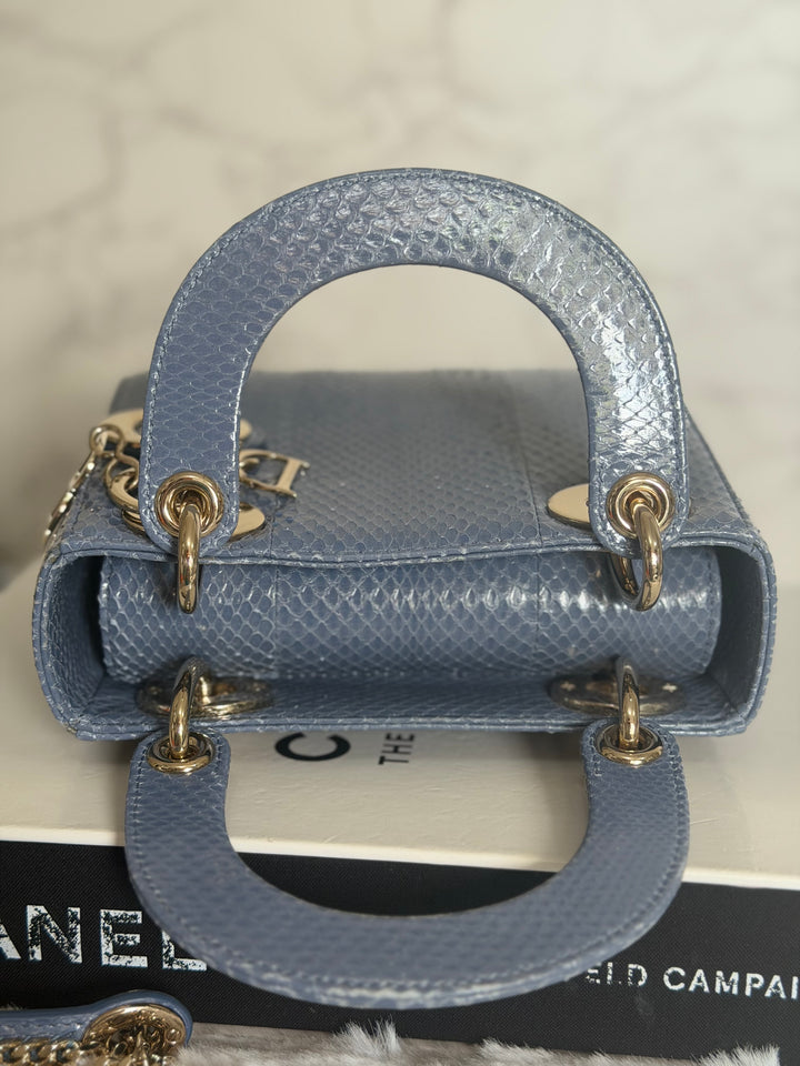 DIOR Lady Dior MINI in Blue Grey Python Leather LGHW 2020