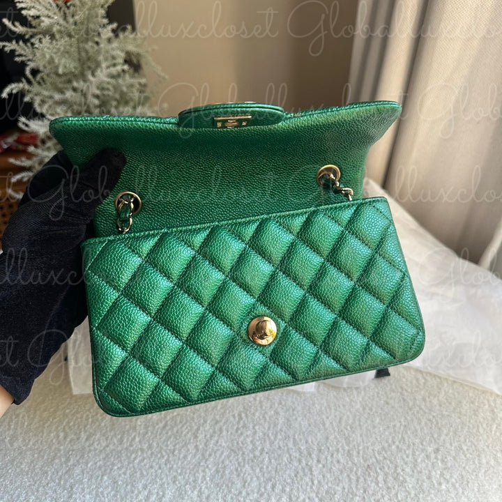 CHANEL 18S Series 25 Emerald Green Caviar LGHW Mini rectangular flap bag 2018 RARE UNICORN FIND