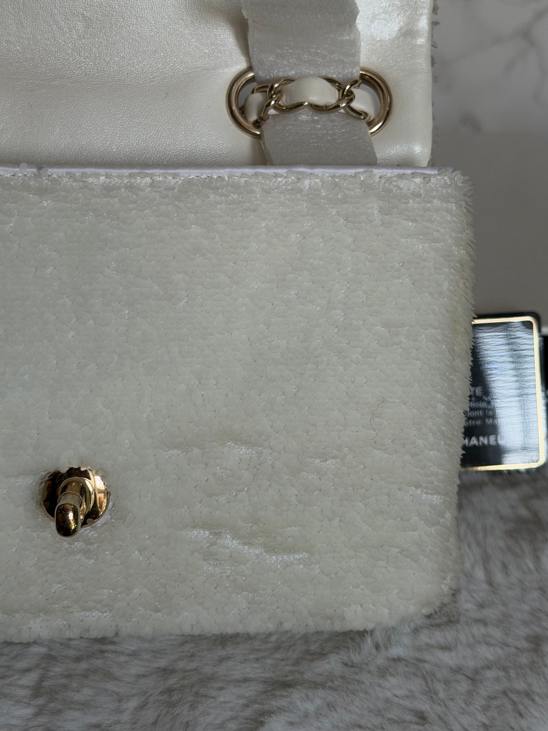 CHANEL series 28 19B White Sequin SMALL Flap Bag LGHW 2019