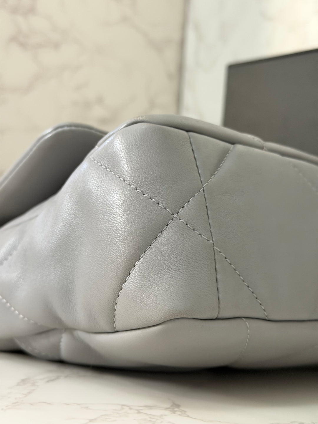 CHANEL 19 size Small Grey Lambskin Mixed Hardware 21B 2021 Flap Bag with Top Handle