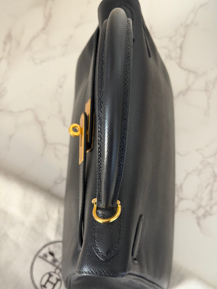 Hermes Noir/Black Epsom Leather GHW Kelly 28 stamp N 2010