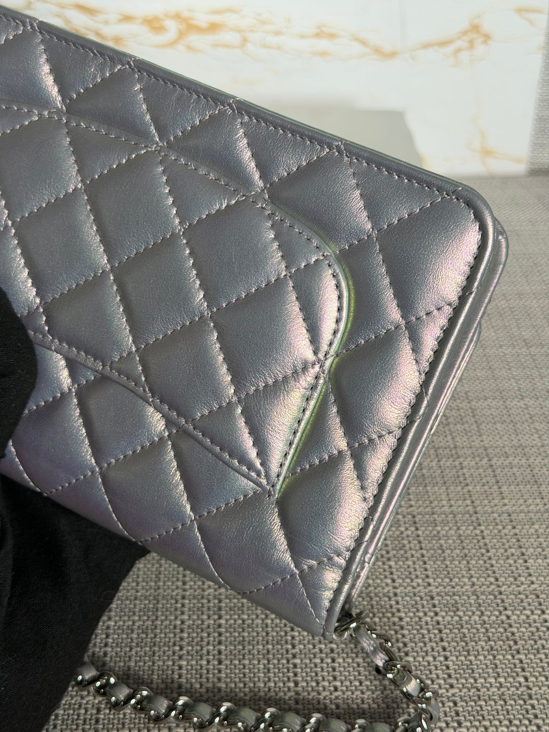 CHANEL Silver Lambskin SHW Classic Wallet on Chain (WOC) 2022