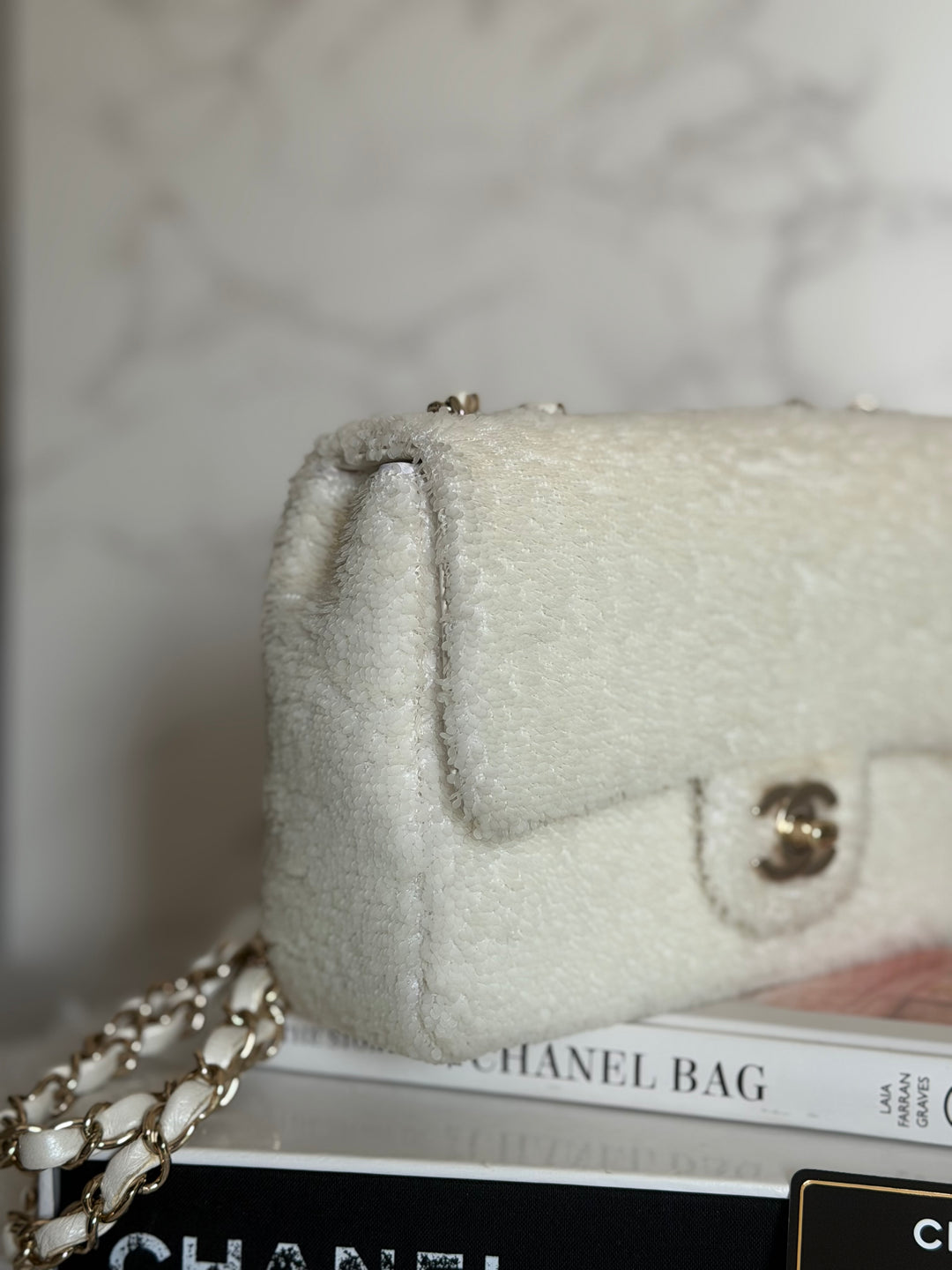 CHANEL series 28 19B White Sequin SMALL Flap Bag LGHW 2019