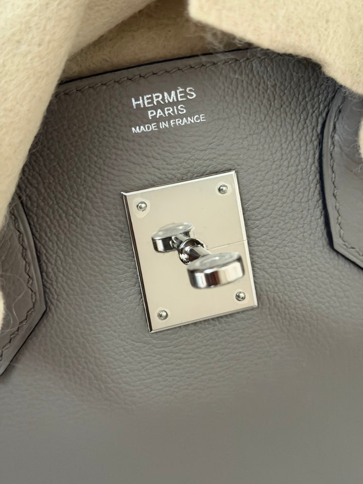 HERMES Gris Asphalt Leather Birkin 30 Bag Palladium Hardware Stamp D 2019